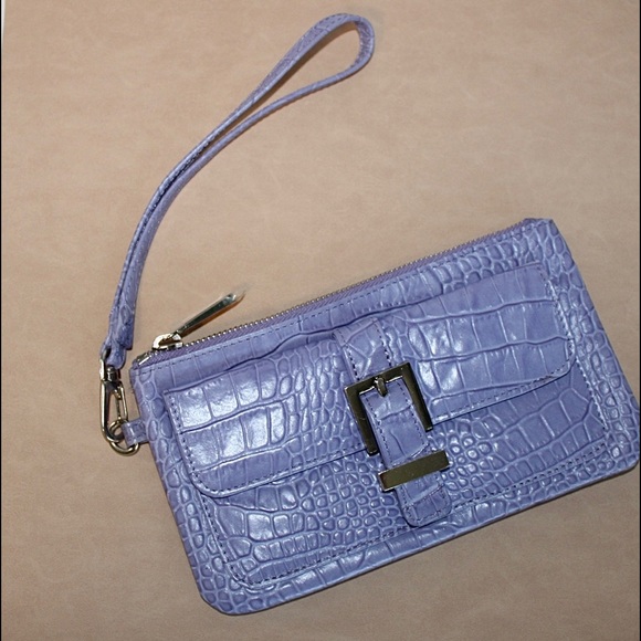 ๐3/20$5/25๐NWOT EXPRESS PURPLE FAUX ALLIGATOR LEATHER WRISTLET CLUTCH - Picture 9 of 16